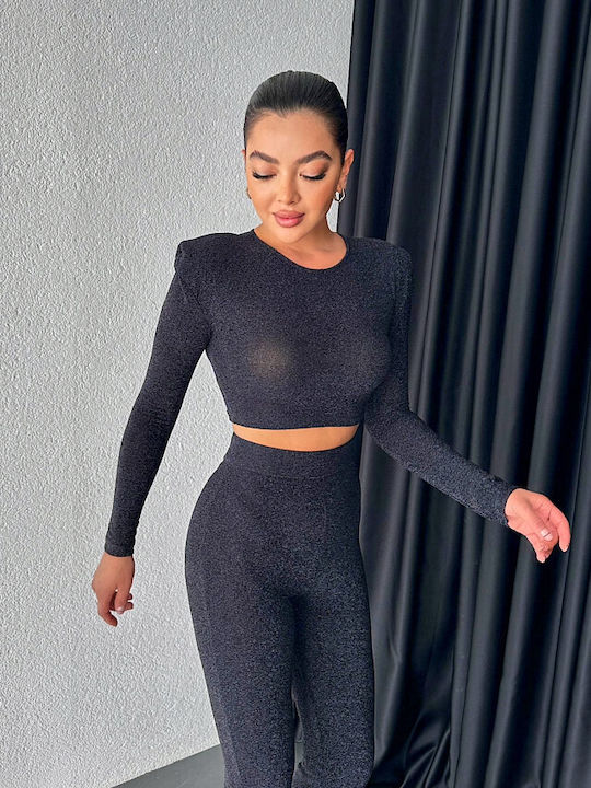 Femei Black Set cu Pantaloni Evazați