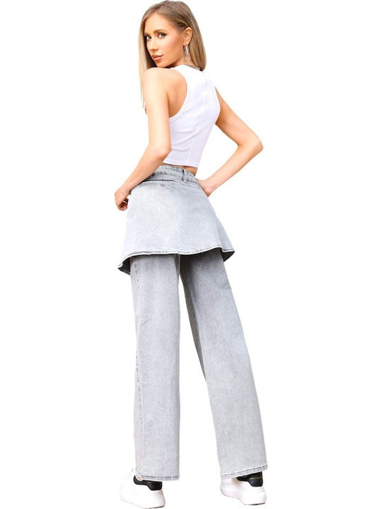 Hoch tailliert Damenjeans Schlaghose in Entspannter Passform Gray