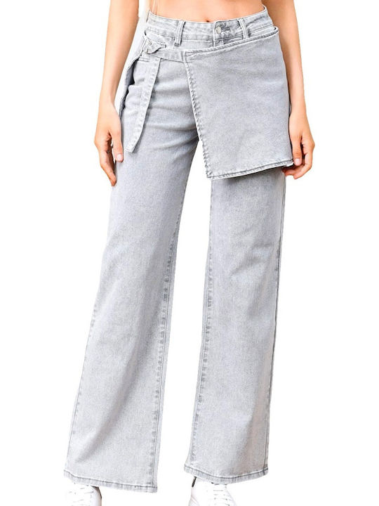 Hoch tailliert Damenjeans Schlaghose in Entspannter Passform Gray