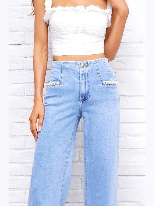 Hoch tailliert Damenjeans in Entspannter Passform Washed Blue