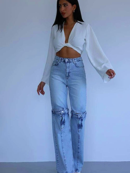 Hoch tailliert Damenjeans in Mom-Passform Baby Blue