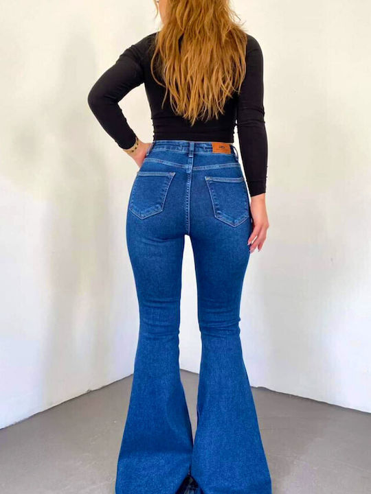 Hoch tailliert Damenjeans Schlaghose in Entspannter Passform Blue