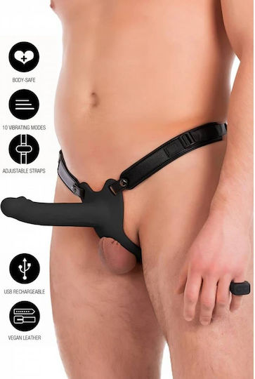 Zonă Strap On Cu Dildo Gol Vibrator Din Silicon & Telecomandă Wireless Hidden Desire Inferno Penis Gol Vibrator Negru 18cm