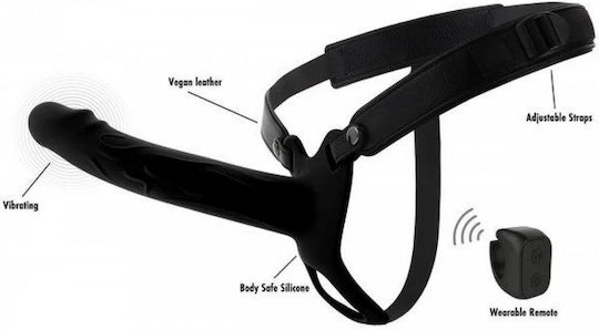 Zonă Strap On Cu Dildo Gol Vibrator Din Silicon & Control Wireless Hidden Desire Inferno Penis Gol Vibrator Strap On Negru 20cm