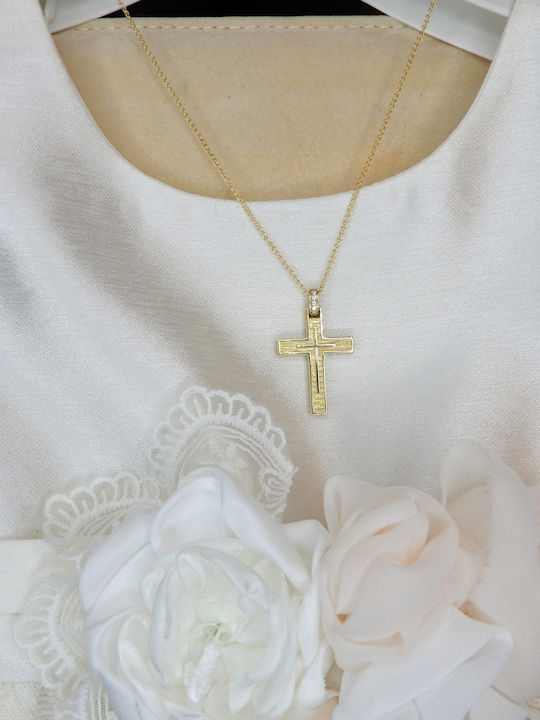 Γυναικείος Χρυσός Σταυρός 14Κ Διπλής Όψης με Αλυσίδα
