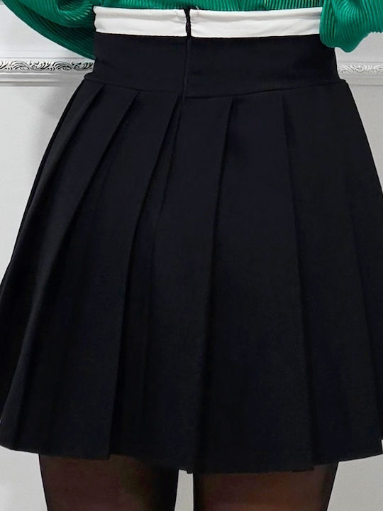 Plisat Cu talie înaltă Mini Fustă Black