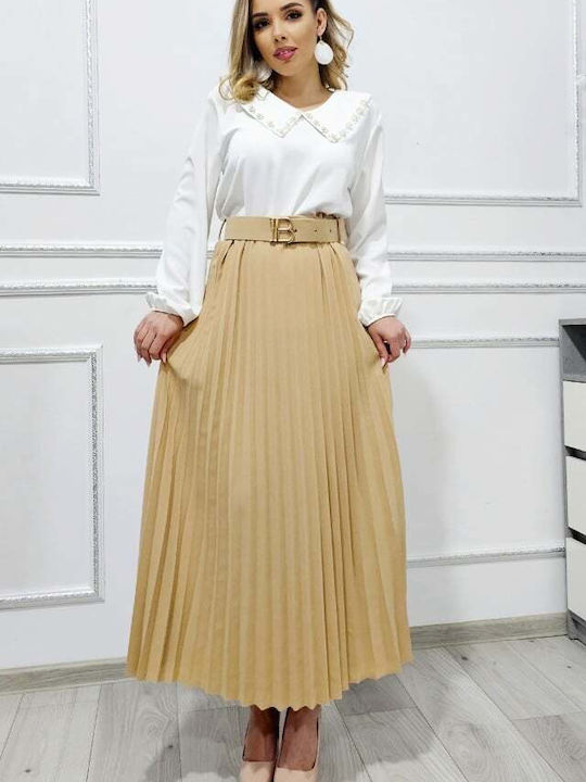 Pleated Maxi Skirt Beige