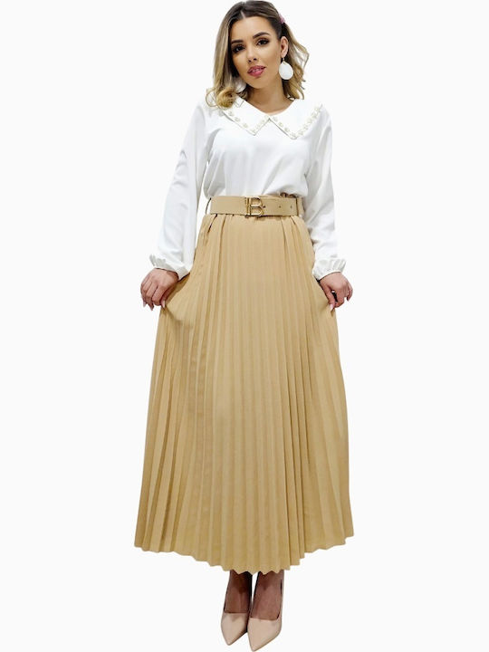 Πλισέ Maxi Φούστα Beige