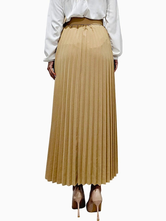 Πλισέ Maxi Φούστα Beige