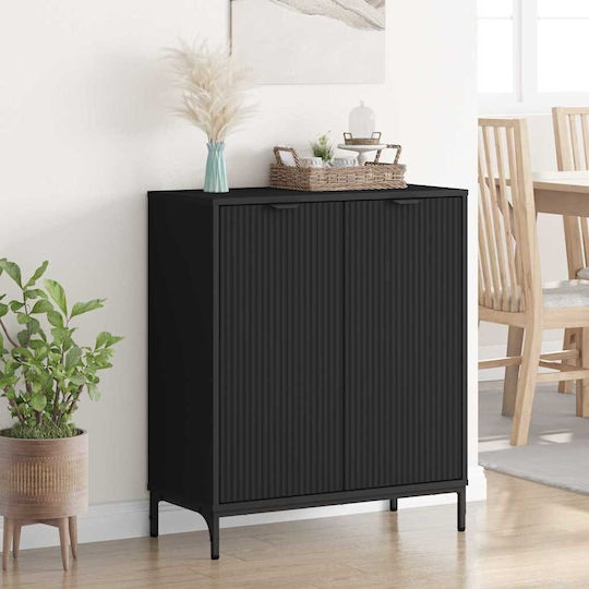 Sideboard Wooden Black Velvet-Black Metal 69.5x33x82cm