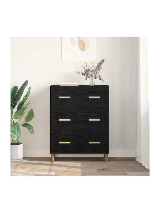 Sideboard Wooden with Drawers Black Oak 34x69.5x90cm
