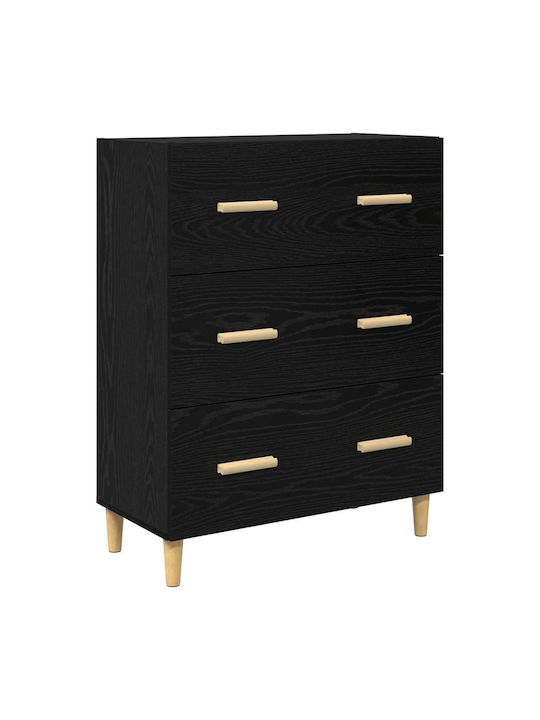Sideboard Wooden with Drawers Black Oak 34x69.5x90cm