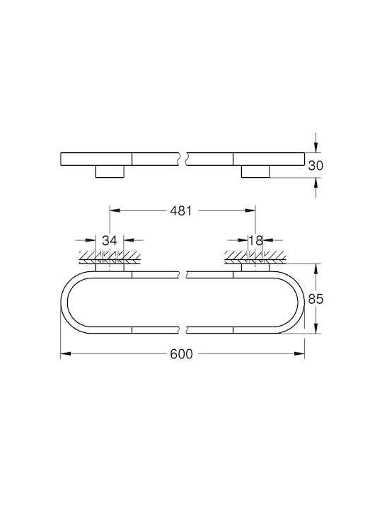Grohe Selection Single Wall-Mounted Bathroom Rail ​60x3cm Silver