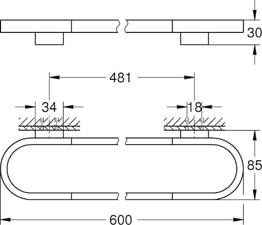Grohe Selection Single Wall-Mounted Bathroom Rail ​60x3cm Silver