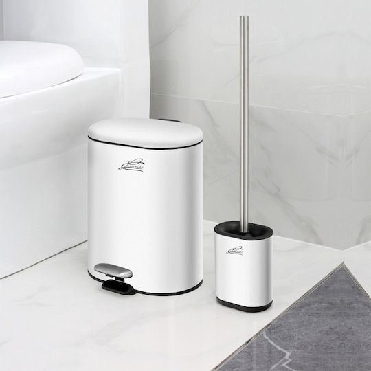 Inter Ceramic 8355W Kunststoff Set aus Toilettenbürste und Mülleimer für das Badezimmer 6Es Weiß