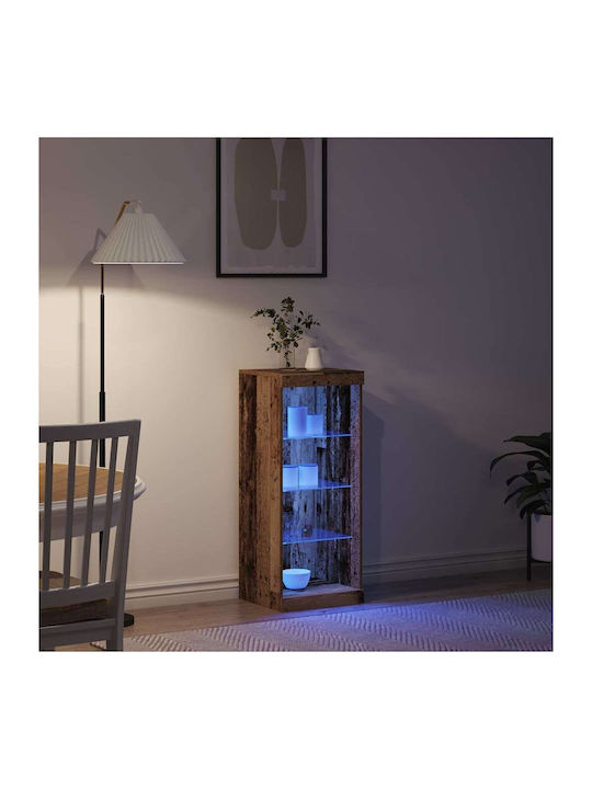 Living Room Display Cabinet Made of Particle Board with Window and Lighting Old Wood 41x37x100cm
