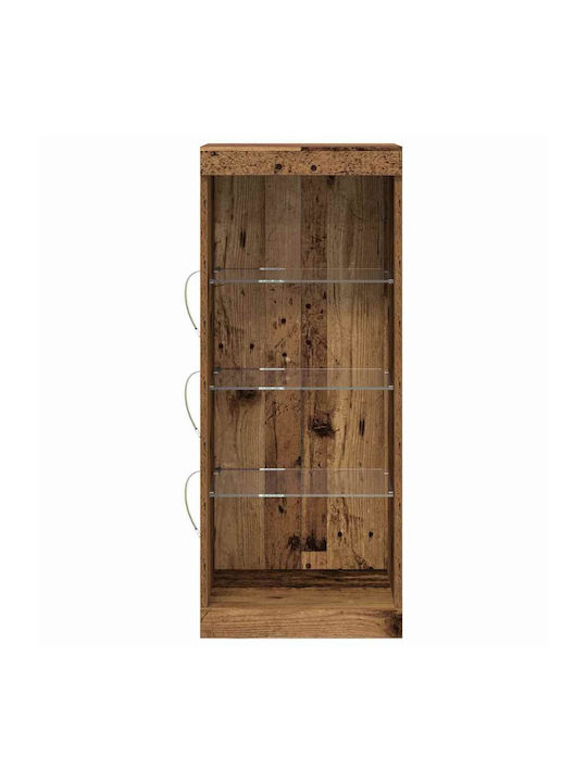 Living Room Display Cabinet Made of Particle Board with Window and Lighting Old Wood 41x37x100cm