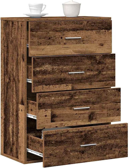 Wooden & Metallic Chest of Drawers with 4 Drawers Coffee 60x31x84cm