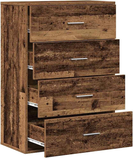 Wooden & Metallic Chest of Drawers with 4 Drawers Coffee 60x31x84cm