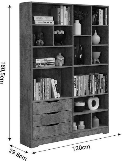 Βιβλιοθήκη Lucinda Γκρι Oak 120x29.8x180.5εκ.