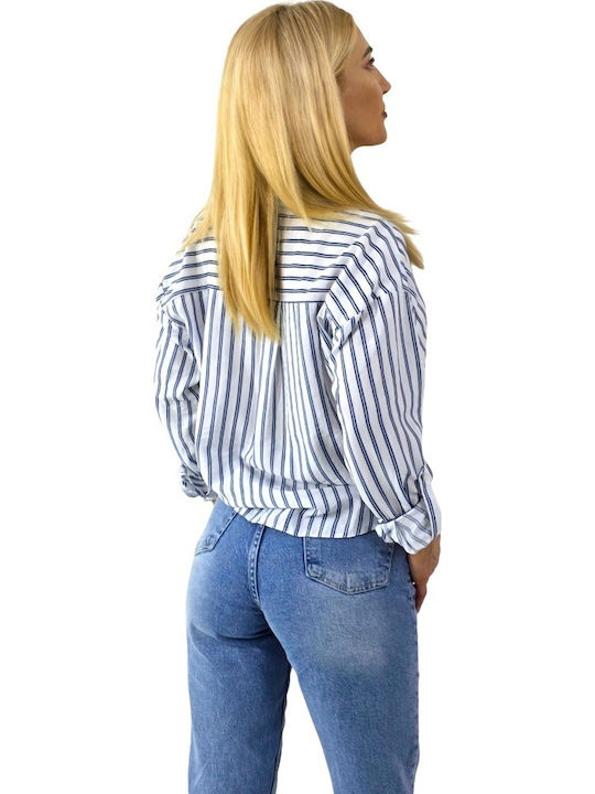 Μακρυμάνικο Γυναικείο Πουκάμισο Navy/white Ριγέ