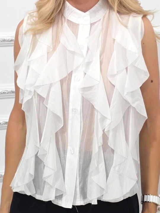 Fără mâneci Femei Denim Cămașă White Imprimeu