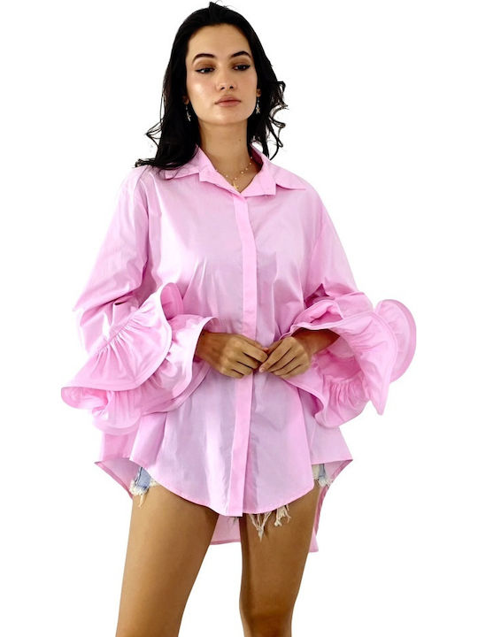 Μακρυμάνικο Γυναικείο Πουκάμισο Pink