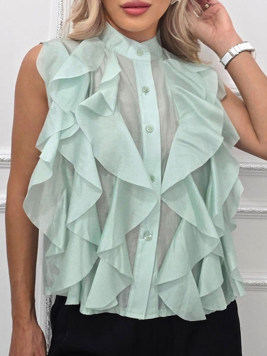 Αμάνικο Γυναικείο Τζιν Πουκάμισο Mint Green