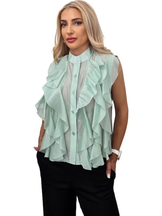 Αμάνικο Γυναικείο Τζιν Πουκάμισο Mint Green