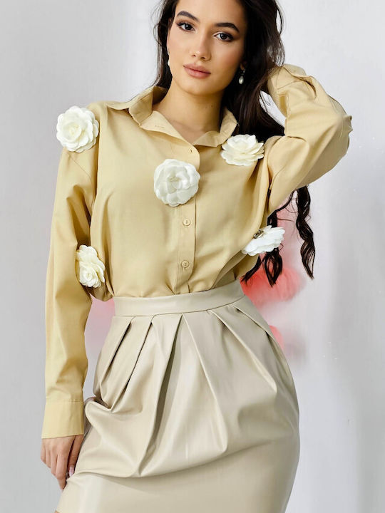 Mânecă lungă Femei Cămașă Cream Floral