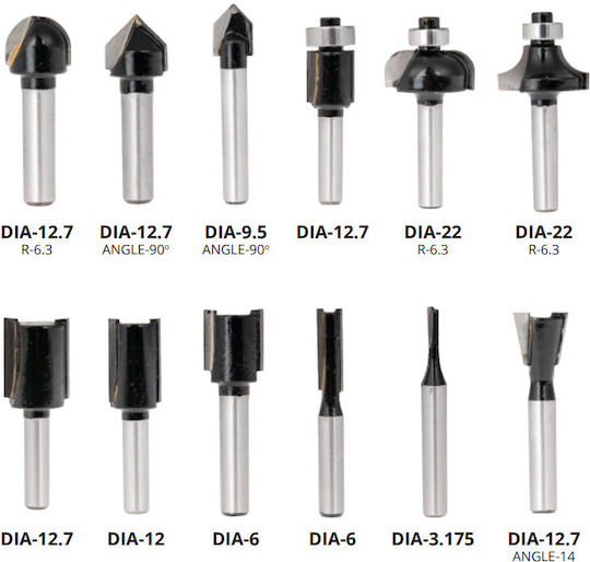 Krausmann Set of Router Bits 8mm Cutter Set for Wood 8mm 12pcs