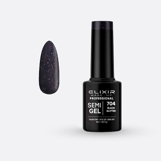 Elixir Semi Gel Хибриден Лак за Нокти 704 Black с Glitter 5мл 1бр