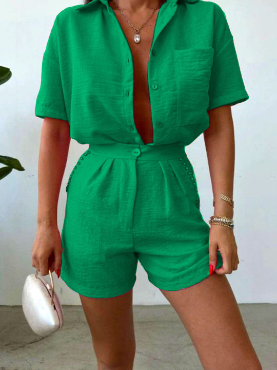 Γυναικείο Σετ με Ψηλόμεσο Σορτς Green