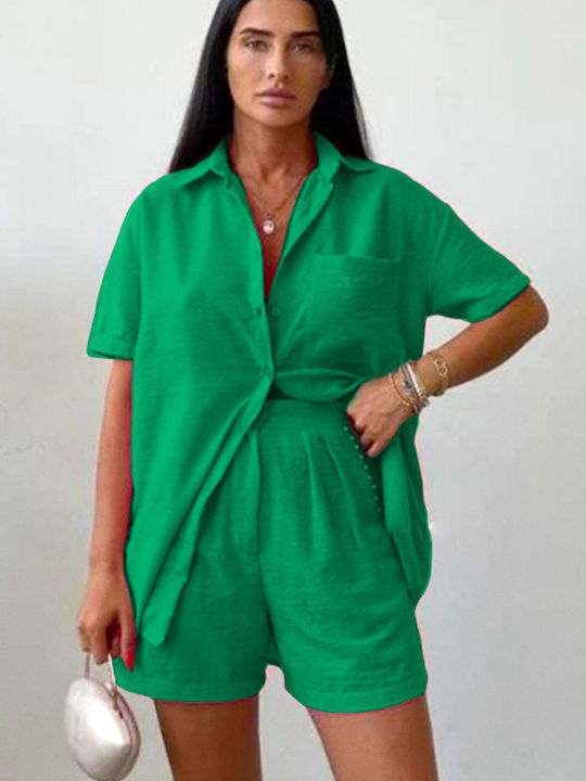 Γυναικείο Σετ με Ψηλόμεσο Σορτς Green