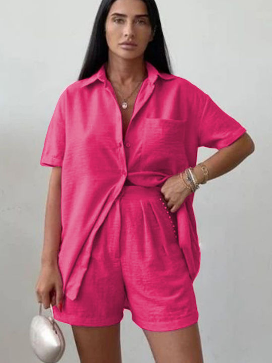 Set de femei cu Talie înaltă Pantaloni scurți Fuchsia
