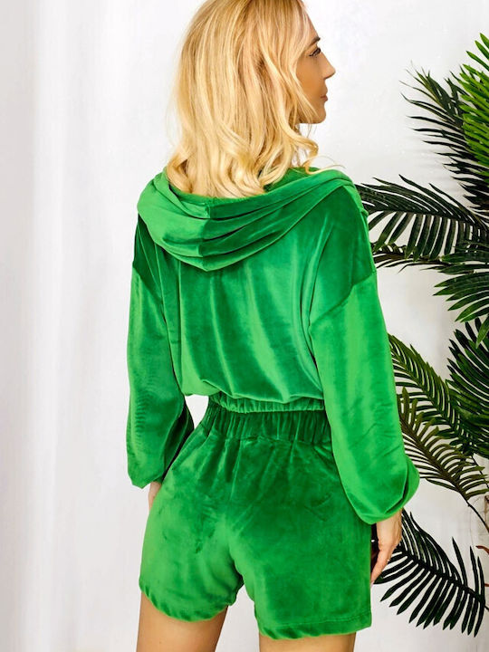 Set Pentru Femei Cu Pantaloni Scurți Sport Talie Înaltă Verde Smarald