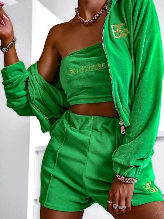Set Pentru Femei Cu Pantaloni Scurți Sport Talie Înaltă Verde Smarald