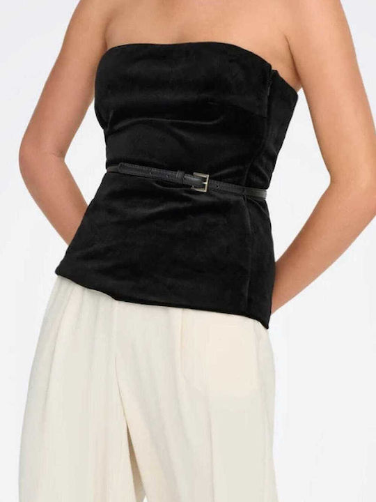 Lelsy Γυναικεία Μπλούζα Βελούδινη Strapless Μαύρο
