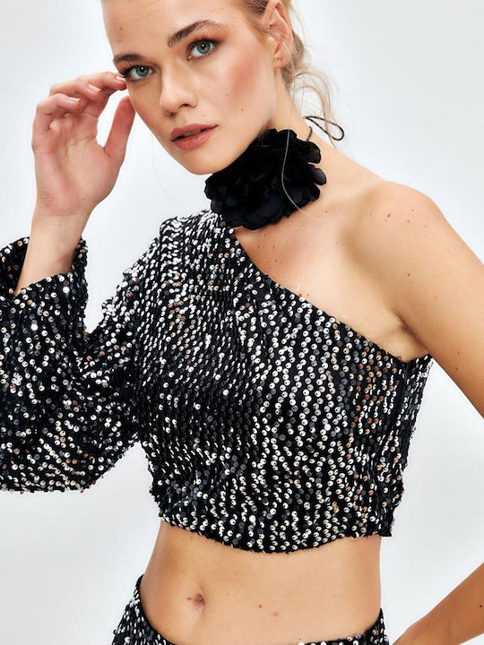 Γυναικείο Crop Top με έναν Ώμο Γκρι