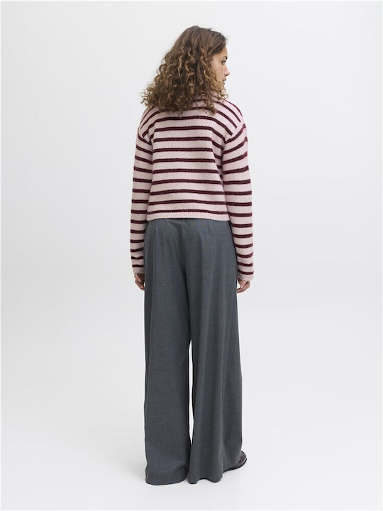 Women's Long Sleeve Crop Sweater Turtleneck Striped Pink