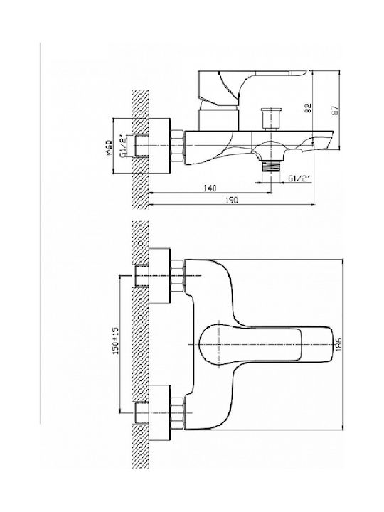 Inter Ceramic Αναμεικτική Μπαταρία Ντουζιέρας Μπρονζέ