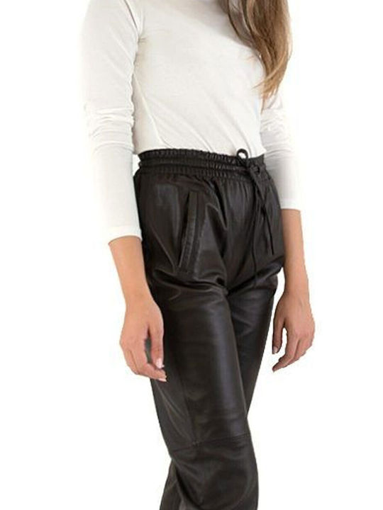 Women's Fabric Capri Trousers with Elastic Brown