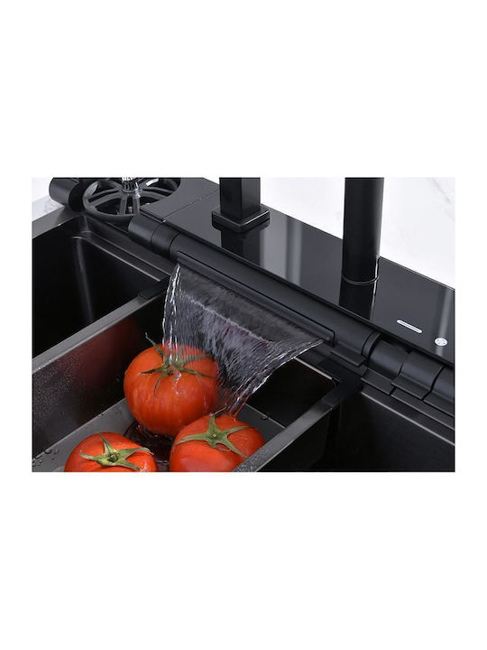 Inter Ceramic Drop-In Kitchen Sink Inox with Faucet M76xP46.5cm Black