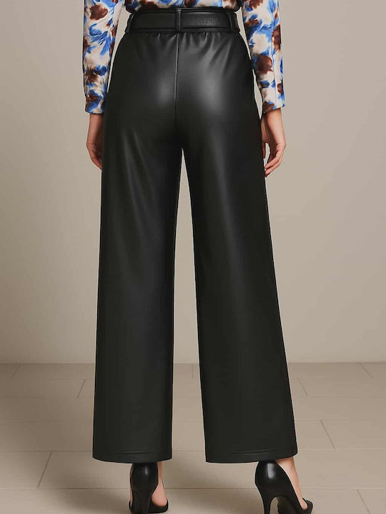 Women's High-waisted Fabric Trousers in Loose Fit Black