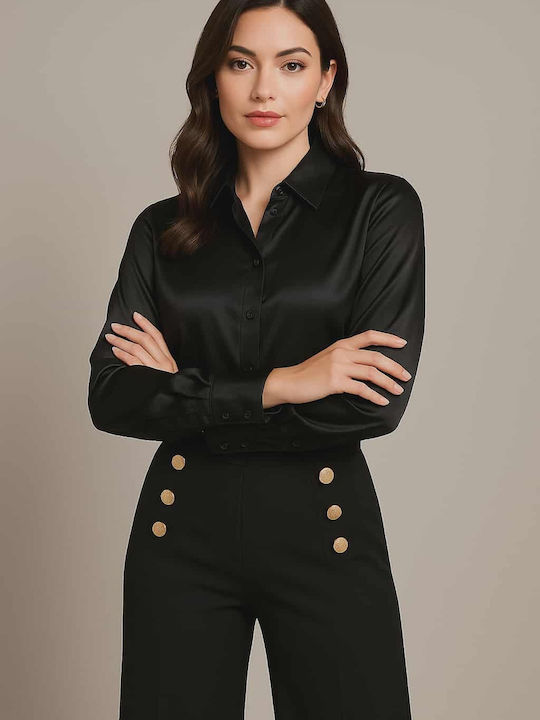 Women's High-waisted Fabric Trousers in Loose Fit Black