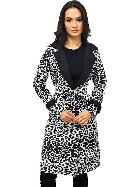 Damen Leopard Black Leopard Mantel mit Knöpfen