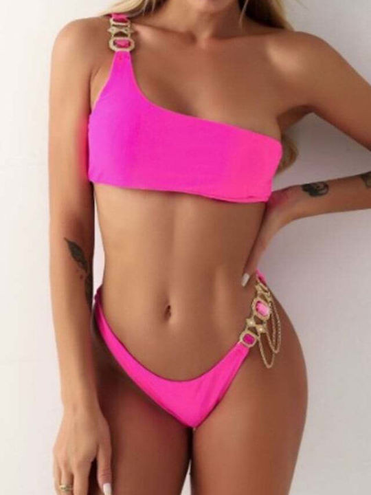 Set Bikini Mit Einer Schulter & Brasilien Fuchsie