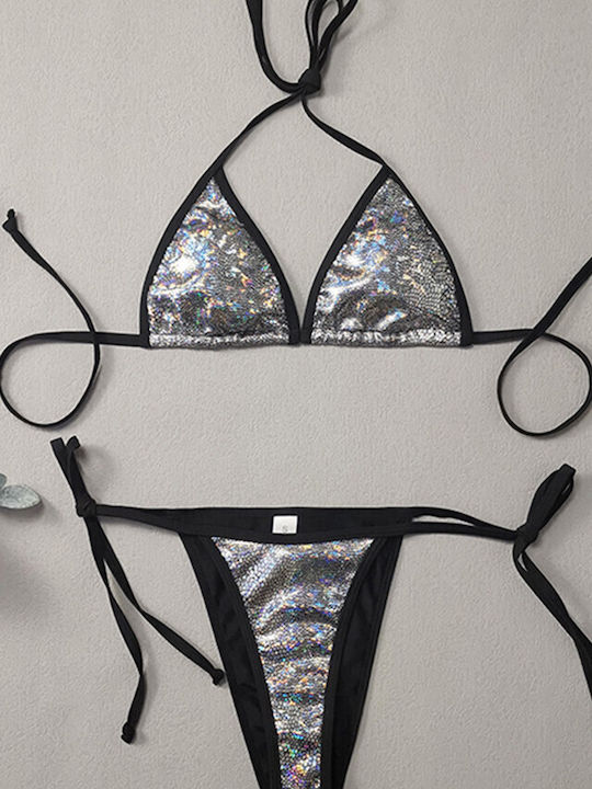 Set Bikini Dreieck & Brasilien Tierdruck Silber