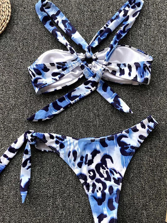 Set Bikini Brazil Animal Print Albastru