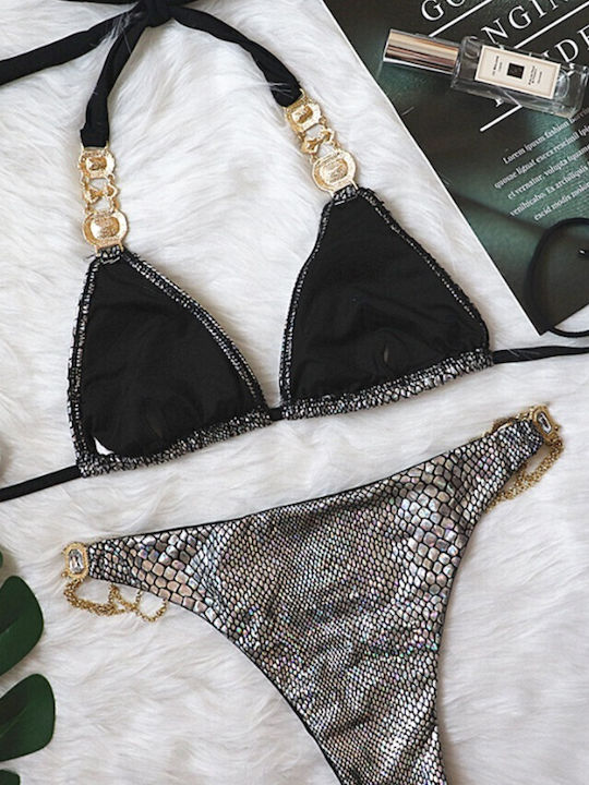 Bikini Set Triangle Top & Brazil Bottom Silver